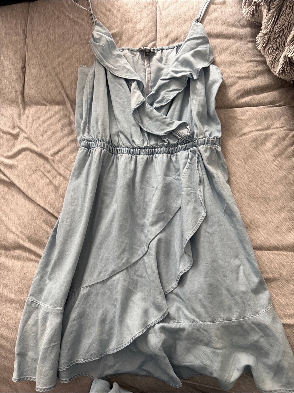 Light Blue Ruffle-Front Women’s Dress